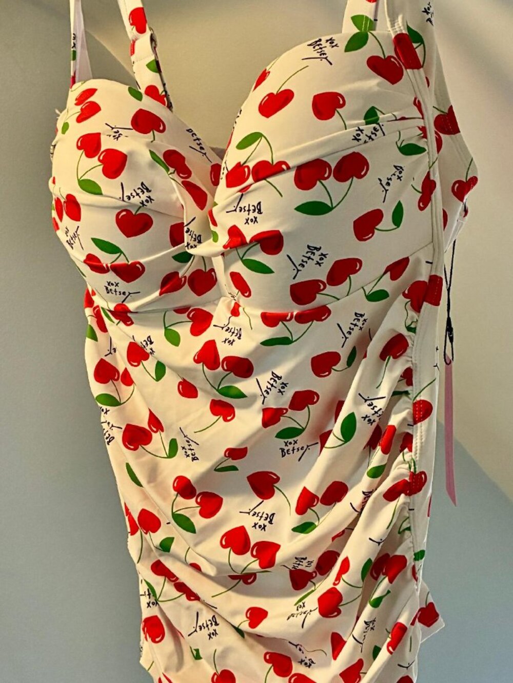 🌻NEW w/tag Betsey Johnson Cherry Bomb Bandeau One Piece Swimsuit Retro Pinup 2X